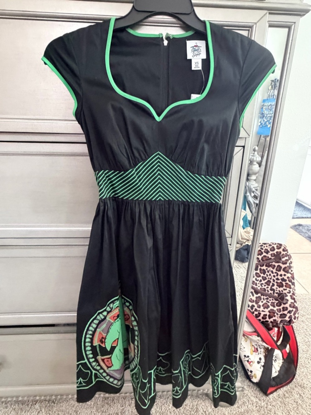 Disneyland OOGIE BOOGIE Black Dress with Bright Green Trim